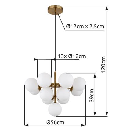 Globo - Luster na sajli 13xG9/5W/230V, prečnik 56 cm, zlatni