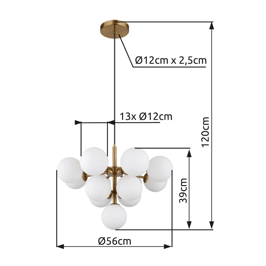 Globo - Luster na sajli 13xG9/5W/230V, prečnik 56 cm, zlatni