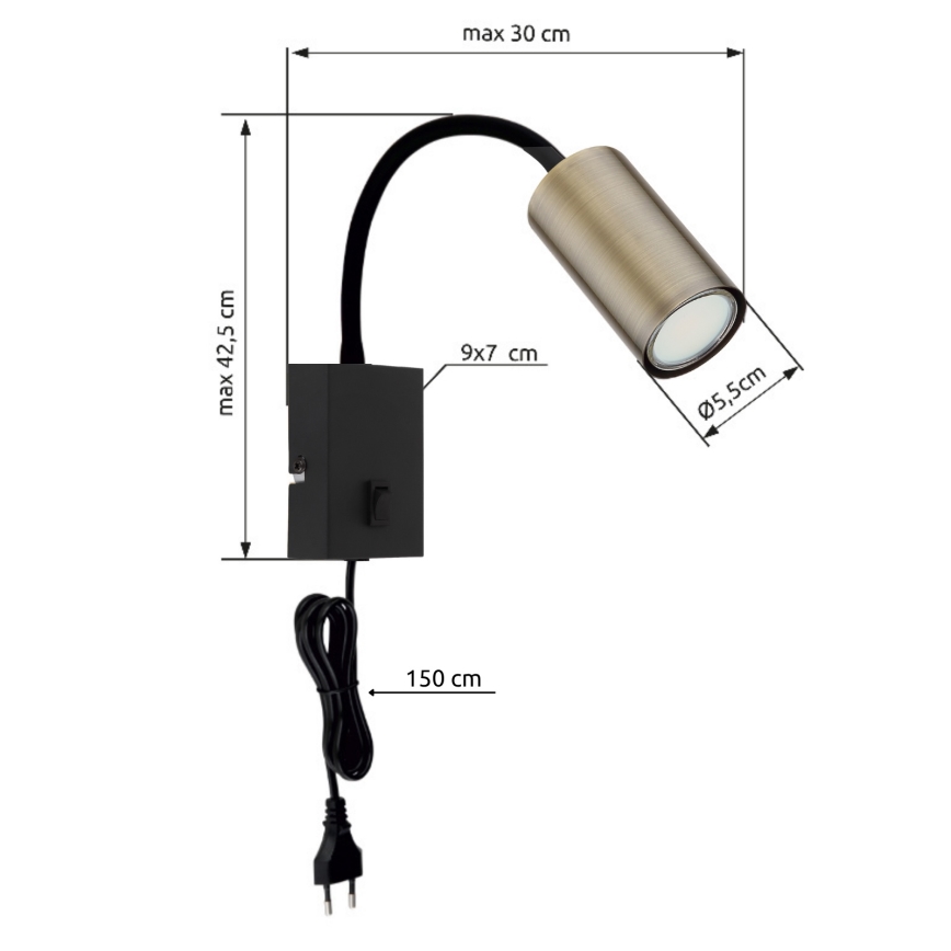 Globo - Fleksibilna zidna lampa 1xGU10/25W/230V crna/mesing