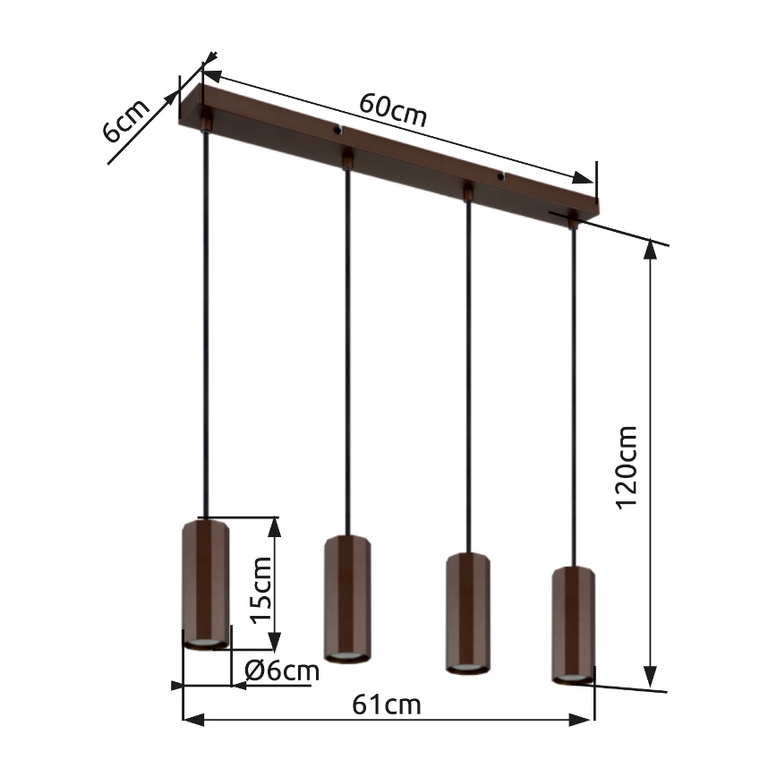 Globo - Viseći luster na sajli 4xGU10/25W/230V braon