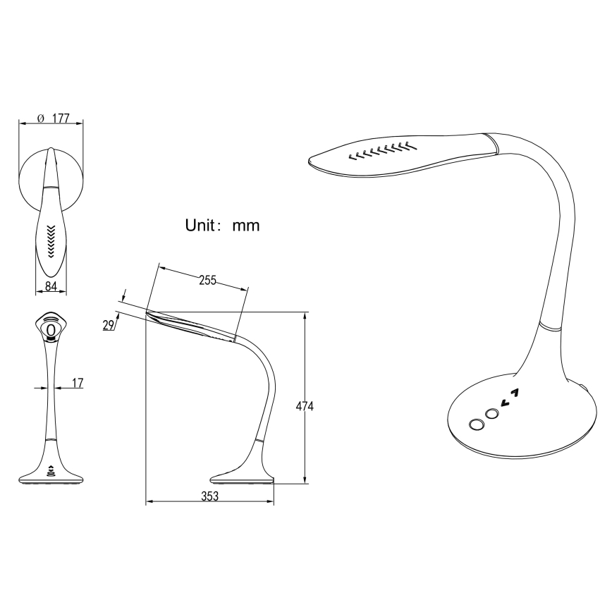 Globo - LED prigušiva dodirna fleksibilna stona lampa LED/9W/230V 3000/4500/6500K crna