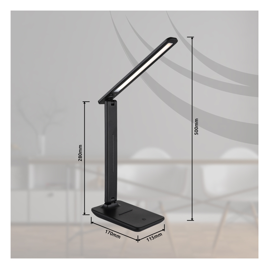 Globo - LED stona lampa na dodir, prigušiva, punjiva, LED/4W/5V 2700/4000/6500K 1800 mAh crna