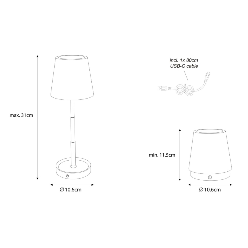 Globo - LED prigušiva dodirna punjiva stona lampa LED/1,2W/5V 1200 mAh