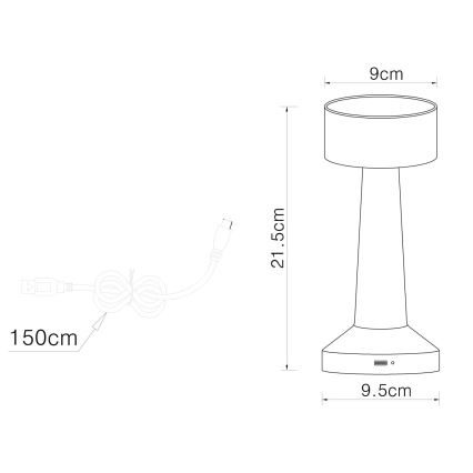 Globo - LED prigušiva dodirna stolna lampa LED/1W/3,7V 2700K/4000K/6500K 800 mAh USB crna