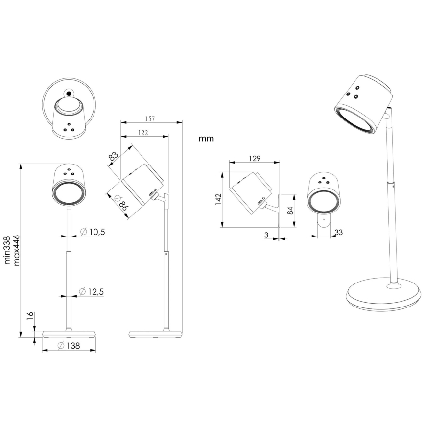 Globo - LED prigušiva dodirna stona lampa 4 u 1 LED/6W/3,7V 3000K/4000K/6500K 1500 mAh USB crna