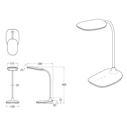 Globo - LED prigušiva dodirna stona lampa LED/9W/230V 3000K/4000K/6500K CRI 90 crna