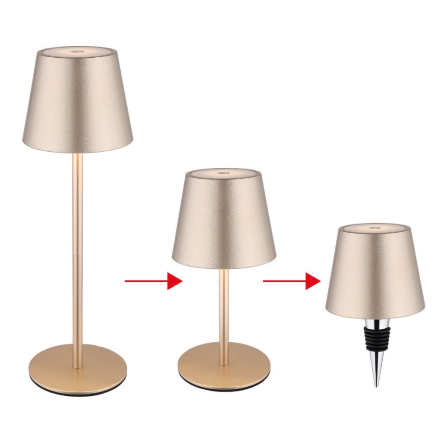 Globo - LED prigušiva dodirna punjiva spoljašnja stona lampa 3u1 LED/3W/5V 3000/4000/5000K IP54 1800 mAh mesing