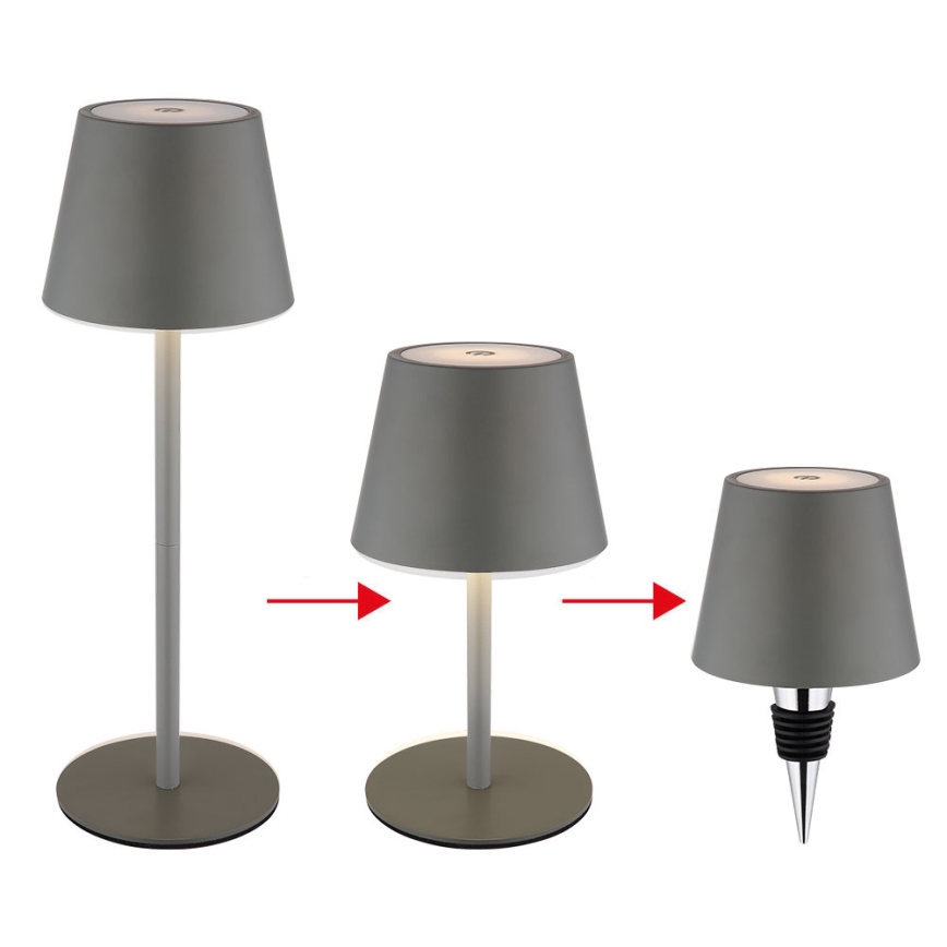 Globo - LED prigušiva dodirna punjiva spoljašnja stona lampa 3 u 1 LED/3W/5V 3000/4000/5000K IP54 1800 mAh siva