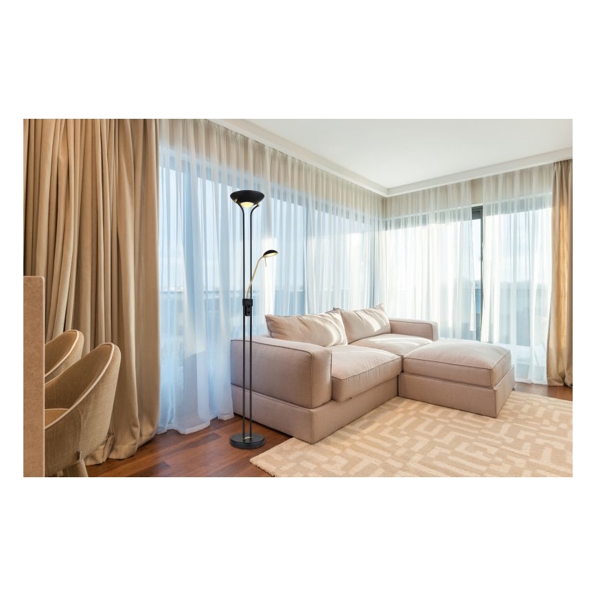 Globo - LED prigušiva podna lampa LED/20W/230V + LED/5,5W 3000K crna/zlatna