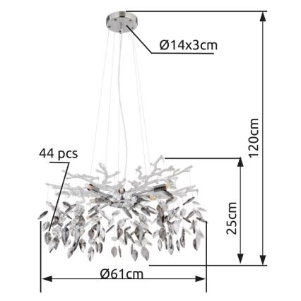 Globo - Luster na sajli 8xG9/8W/230V prečnik 61 cm sjajni hrom