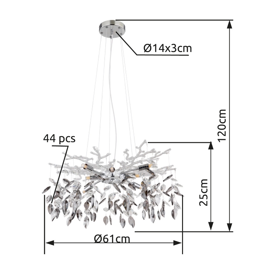 Globo - Luster na sajli 8xG9/8W/230V prečnik 61 cm sjajni hrom