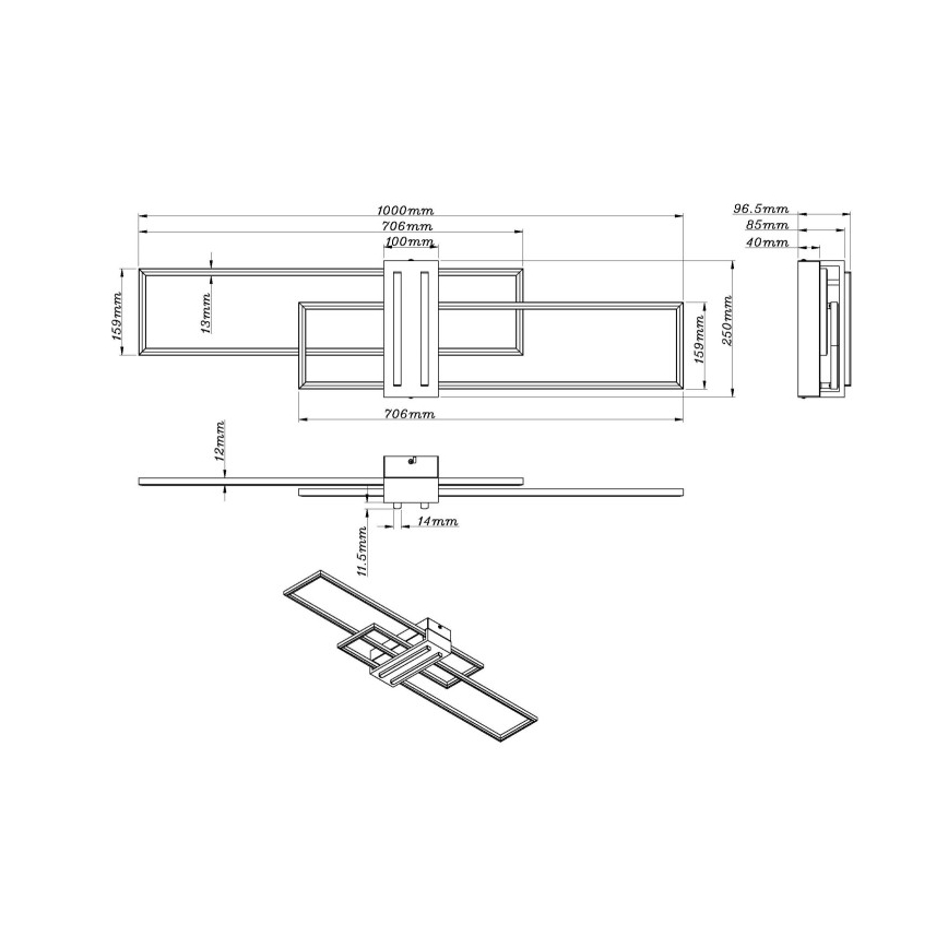 Globo - LED stropno svetlo LED/40W/230V 3000K 25x100 cm crno