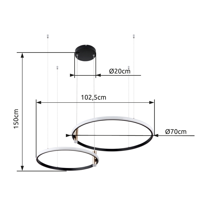 Globo - LED prigušiva luster na sajli LED/55W/230V 2700-6000K crna + daljinski upravljač