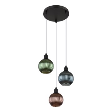 Globo - Luster na sajli 3xE27/25W/230V Ø 36 cm bakar/zelena/plava