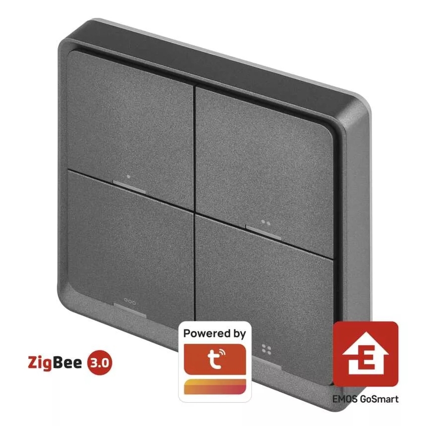 GoSmart prekidač sa 4 tastera, 1xCR2430, Tuya, crni