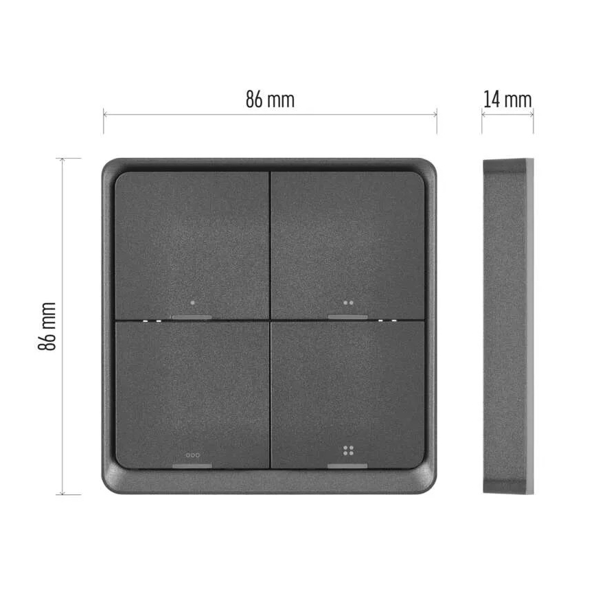 GoSmart prekidač sa 4 tastera, 1xCR2430, Tuya, crni