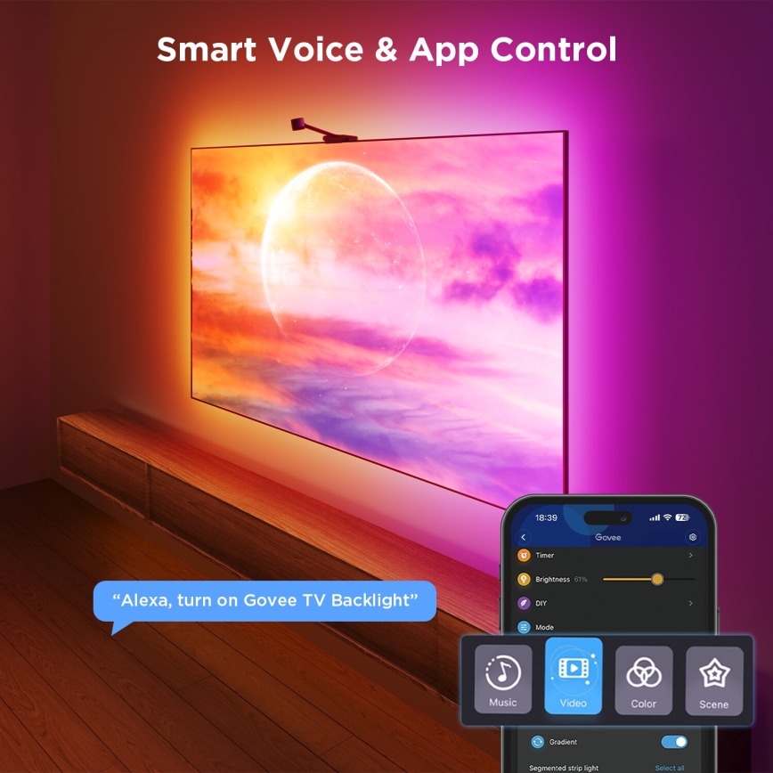 Govee - Backlight 3S Netflix TV 55-65 SMART LED pozadinsko osvetljenje RGBICW Wi-Fi + daljinski upravljač