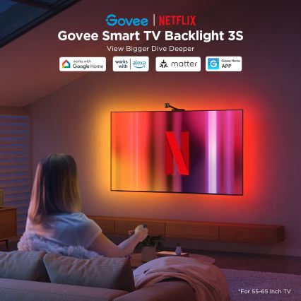 Govee - Backlight 3S Netflix TV 55-65 SMART LED pozadinsko osvetljenje RGBICW Wi-Fi + daljinski upravljač