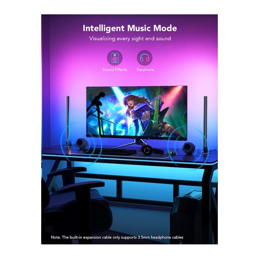 Govee - KOMPLET 2x Smart Gaming Wi-Fi LED RGBIC paneli + Smart Dual crna + daljinski upravljač