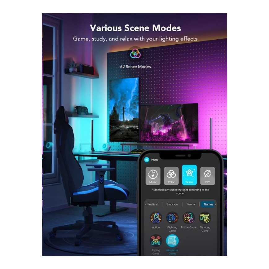 Govee - KOMPLET 2x Smart Gaming Wi-Fi LED RGBIC paneli + Smart Dual crna + daljinski upravljač