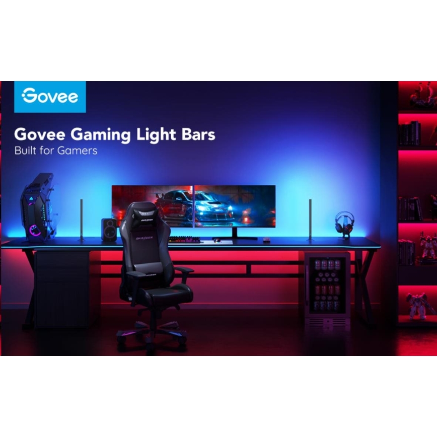 Govee - KOMPLET 2x Smart Gaming Wi-Fi LED RGBIC paneli + Smart Dual crna + daljinski upravljač