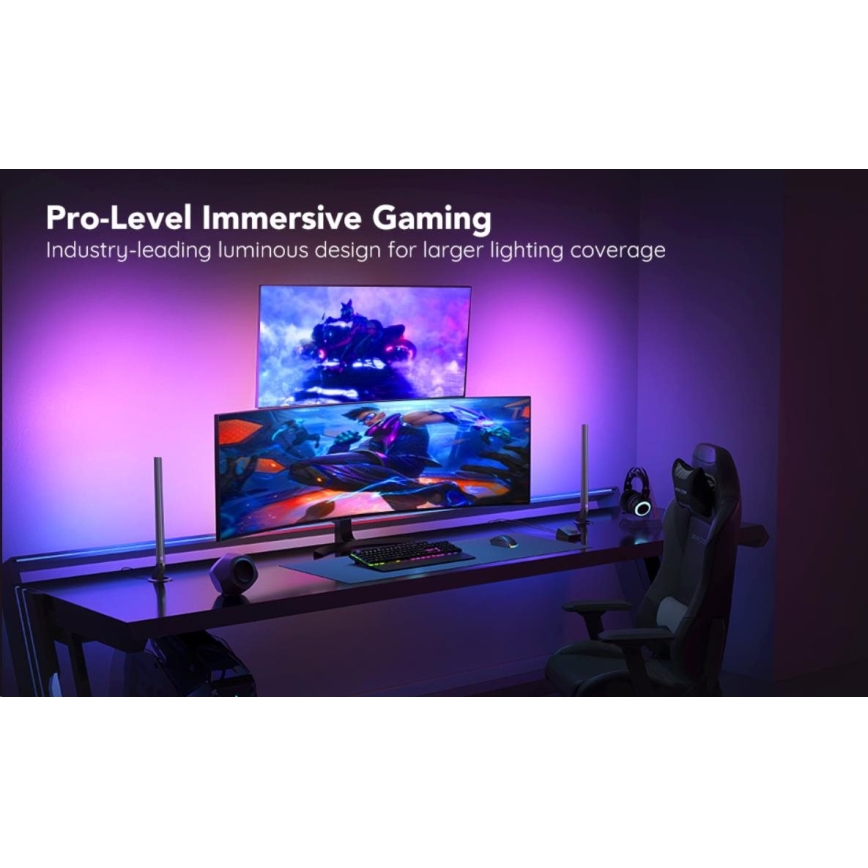 Govee - KOMPLET 2x Smart Gaming Wi-Fi LED RGBIC paneli + Smart Dual crna + daljinski upravljač