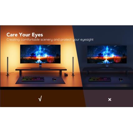 Govee - KOMPLET 2x Smart Gaming Wi-Fi LED RGBIC paneli + Smart Dual crna + daljinski upravljač
