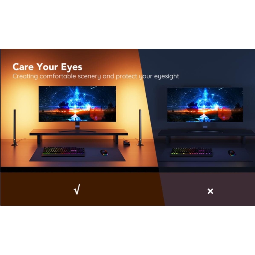 Govee - KOMPLET 2x Smart Gaming Wi-Fi LED RGBIC paneli + Smart Dual crna + daljinski upravljač
