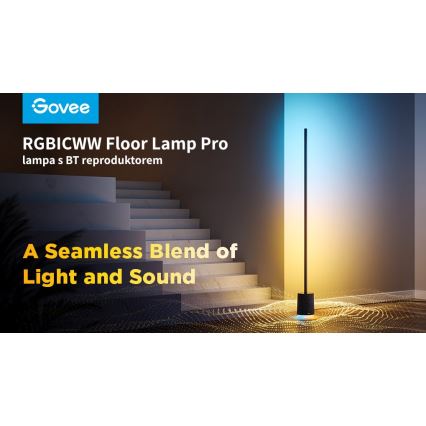 Govee - LED prigušiva podna lampa sa zvučnikom Pro RGBICWW 2200-6500K Wi-Fi + daljinski upravljač