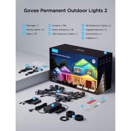 Govee - LED RGBIC niz ugradnih svetala 30m Wi-Fi Matter IP67