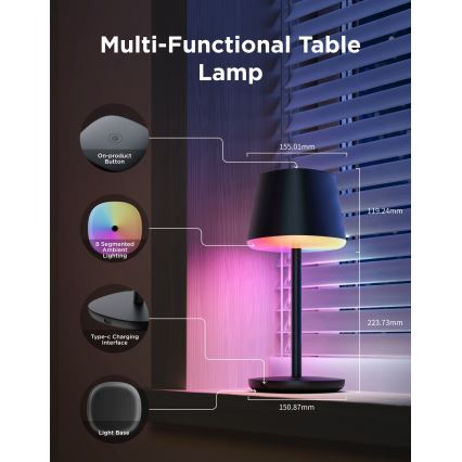 Govee - LED RGBICWW prigušiva stona lampa CLASSIC MATTER LED/10W/5V 4800mAh Wi-Fi