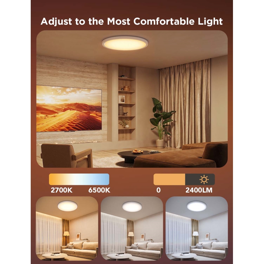 Govee - LED RGBICWW prigušiva plafonska svetiljka LED/29W/230V, prečnik 30 cm, mat, Wi-Fi