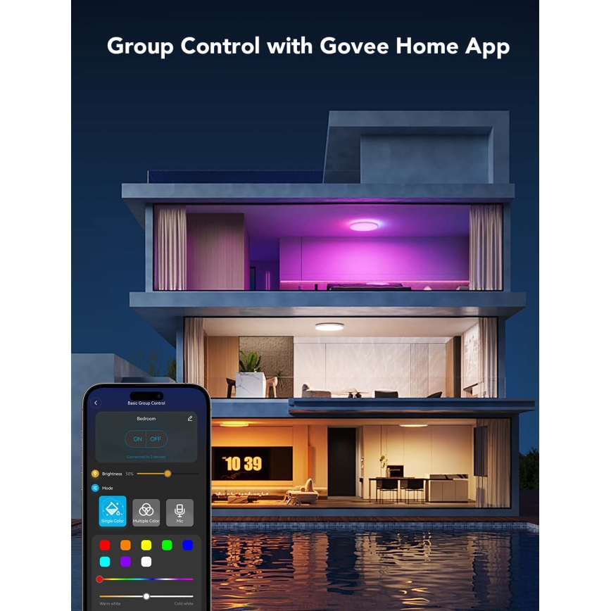 Govee - LED RGBICWW prigušiva plafonska svetiljka LED/29W/230V, prečnik 30 cm, mat, Wi-Fi