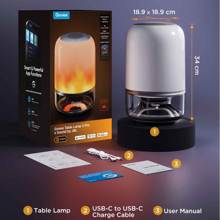 Govee - LED RGBW prigušiva stona lampa sa zvučnikom LED/36W/12V Wi-Fi