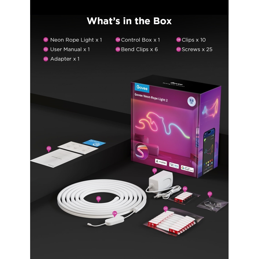 Govee - Neon 2 MATTER savijiva LED traka 3m RGBIC Wi-Fi