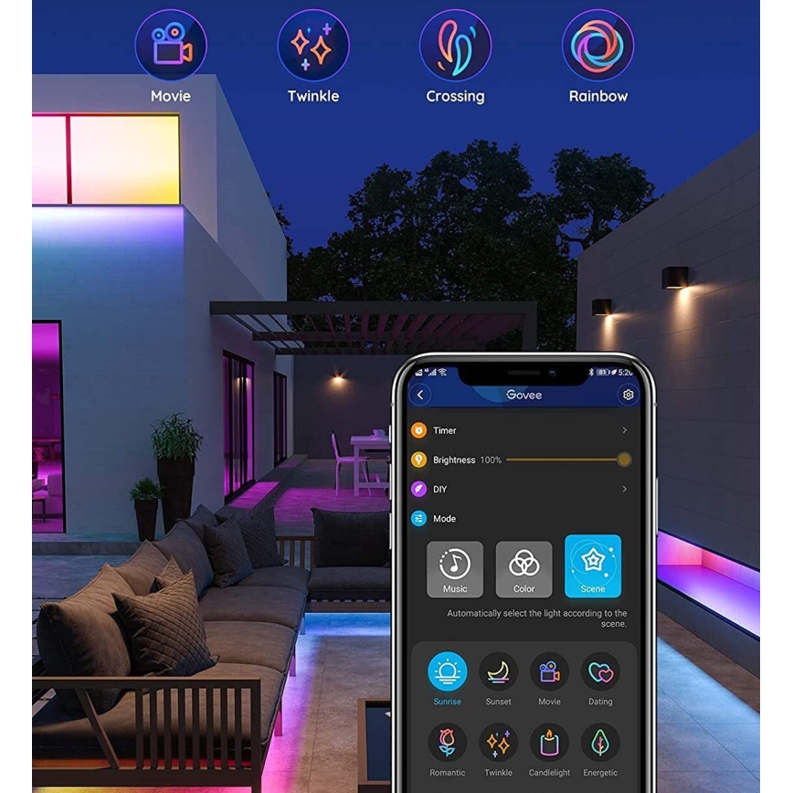 Govee - Outdoor Pro SMART RGBICWW spoljašnja LED traka 10m 2700-6500K Wi-Fi IP65