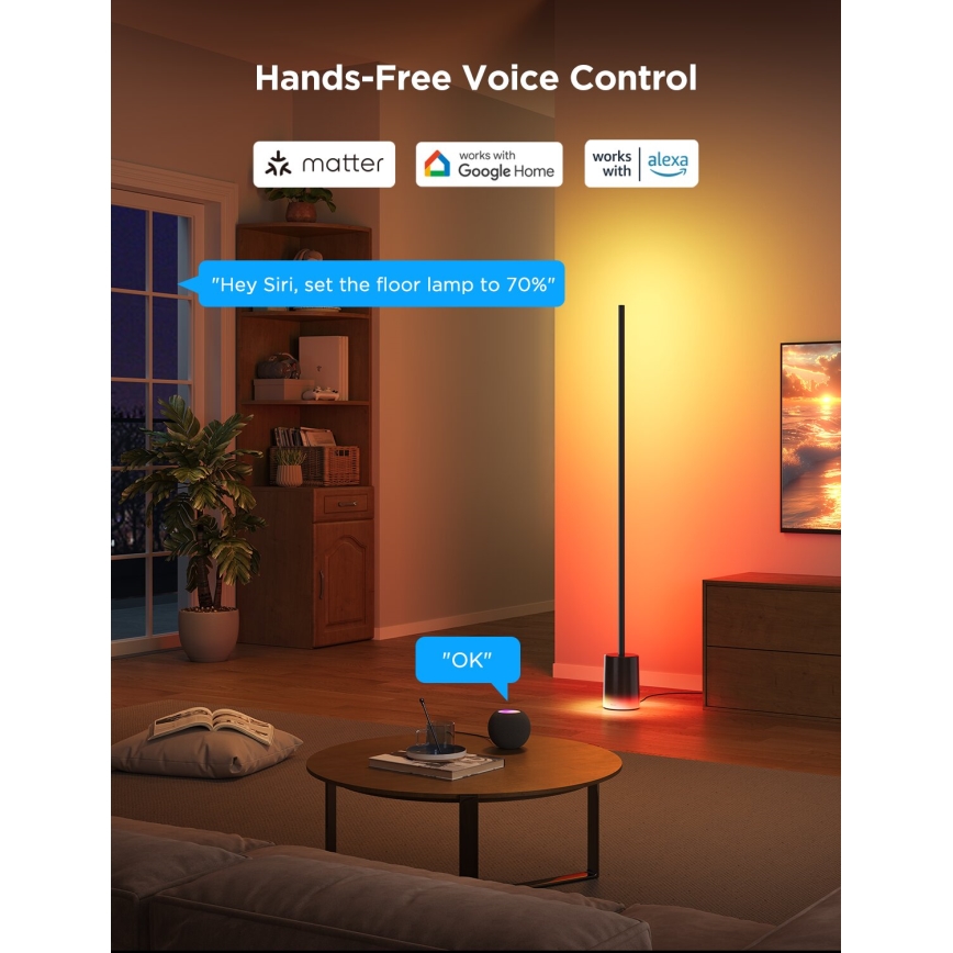 Govee - prigušiva LED podna lampa Smart MATTER LED RGBICWW 2200-6500K Wi-Fi + daljinsko upravljanje