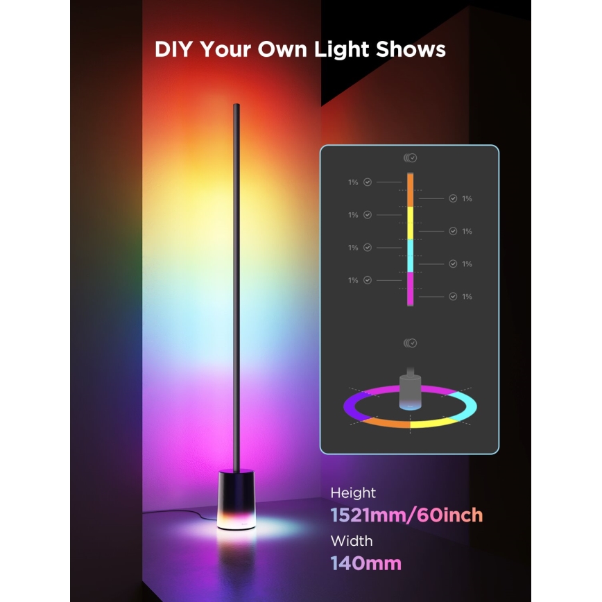 Govee - prigušiva LED podna lampa Smart MATTER LED RGBICWW 2200-6500K Wi-Fi + daljinsko upravljanje