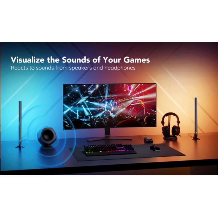 Govee - komplet 2x Smart gejming Wi-Fi LED RGBIC paneli + Smart Dual + daljinski upravljač