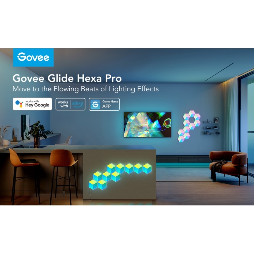 Govee - SET od 10 LED svetala Glide Hexa Pro Smart RGBIC Wi-Fi