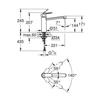 GROHE 30193000 - Slavina za sudoperu EUROSMART COSMOPOLITAN, sjajni hrom