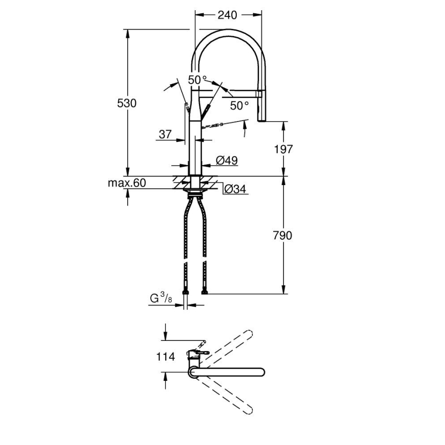 GROHE 30294000 - Baterija za sudoperu ESSENCE 530 mm sjajni hrom