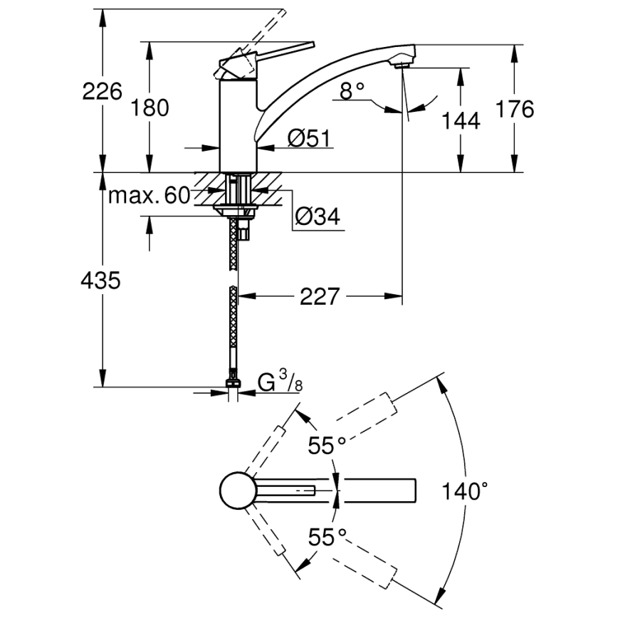 GROHE 30358000 - Slavina za sudoperu SWIFT 227 mm, sjajni hrom