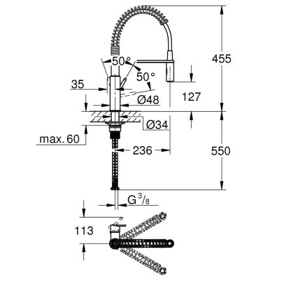 GROHE 30361000 - Kuhinjska baterija GET 455 mm sjajni hrom