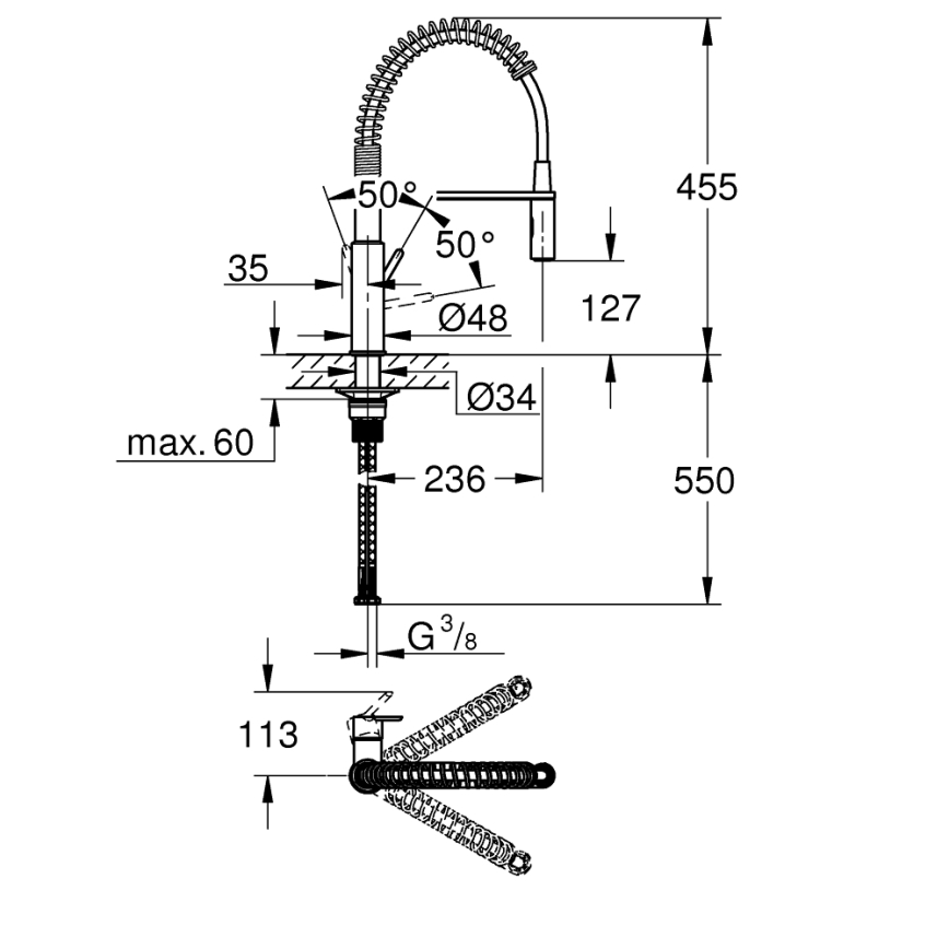 GROHE 30361000 - Kuhinjska baterija GET 455 mm sjajni hrom