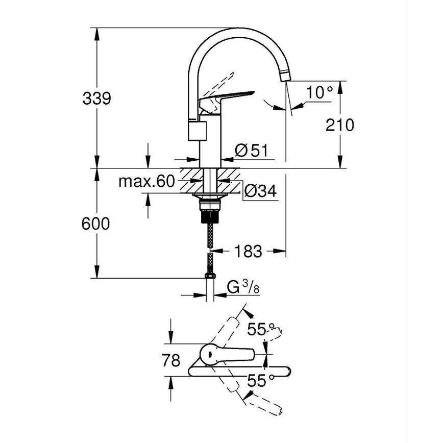 GROHE 30469000 - Kuhinjska slavina START, visok izljev, sjajni hrom