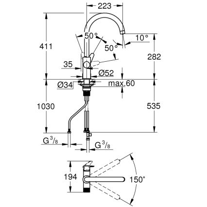 GROHE 30592000 - Slavina za sudoperu BLUE PURE StartCurve 411 mm, polirani hrom