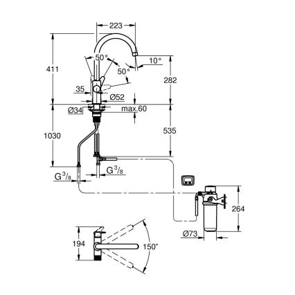 GROHE 30593000 - Slavina za sudoperu BLUE PURE C-izliv, sjajni hrom