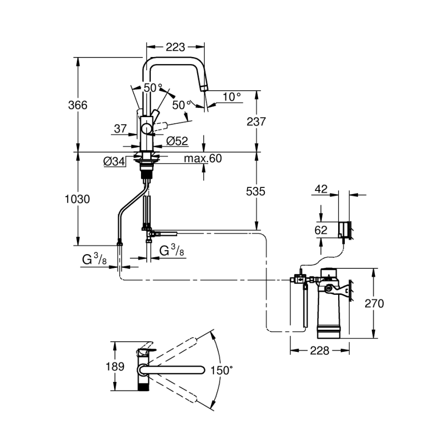 GROHE 30594000 - Kuhinjska slavina BLUE PURE Start sa filtrom Ultrasafe, hrom