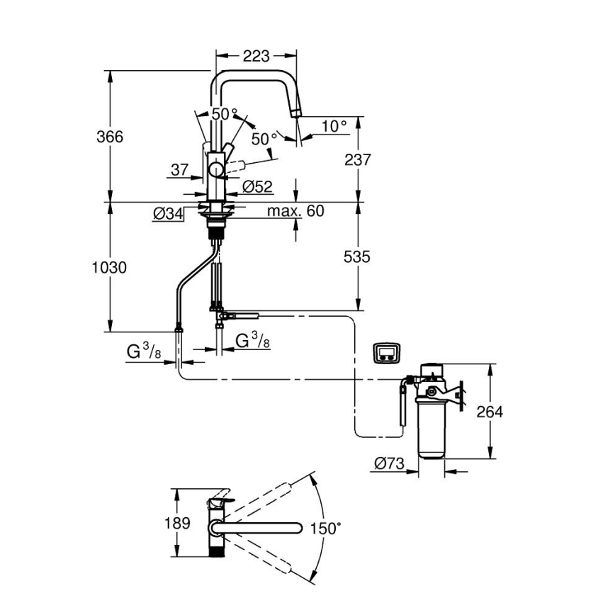 GROHE 30596000 - Kuhinjska slavina BLUE PURE sa funkcijom filtriranja, sjajni hrom